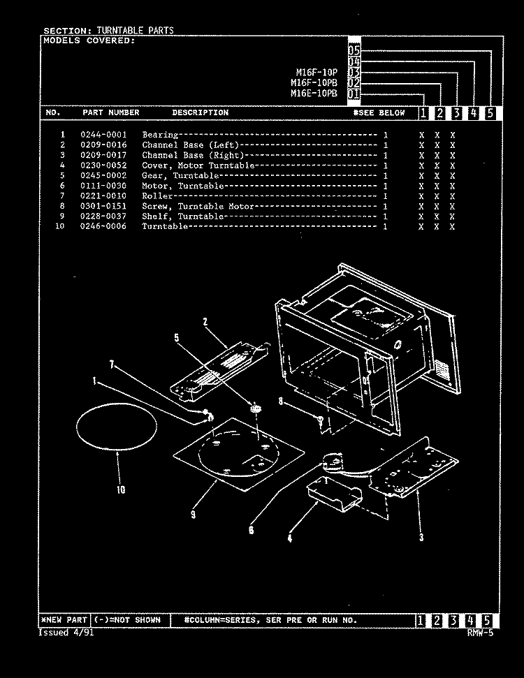TURNTABLE (M16E - 10PB, M16F - 10P & PB) Diagram and Parts List for M16F-10PB  Magic Chef Microwave
