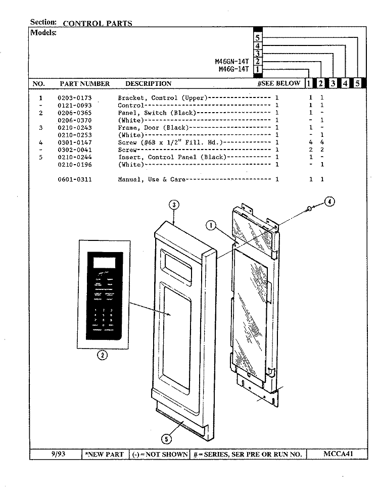 CONTROL PANEL Diagram and Parts List for M46G-14T  Magic Chef Microwave Oven Combo