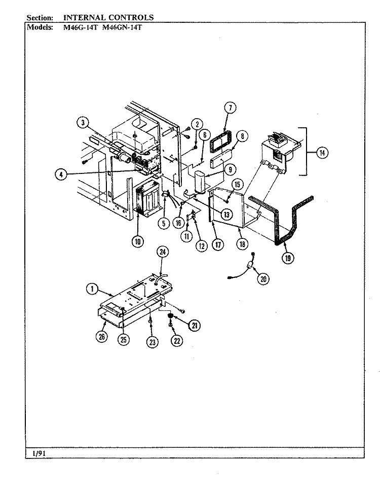 INTERNAL CONTROLS Diagram and Parts List for M46G-14T  Magic Chef Microwave Oven Combo