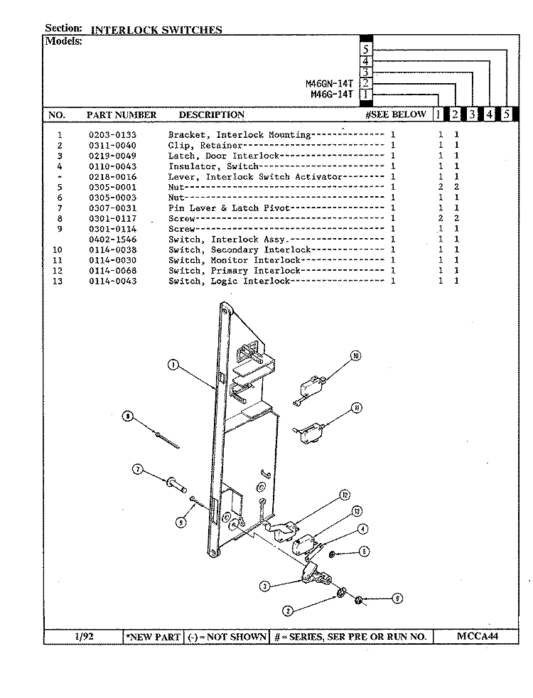 INTERLOCK SWITCHES Diagram and Parts List for M46G-14T  Magic Chef Microwave Oven Combo