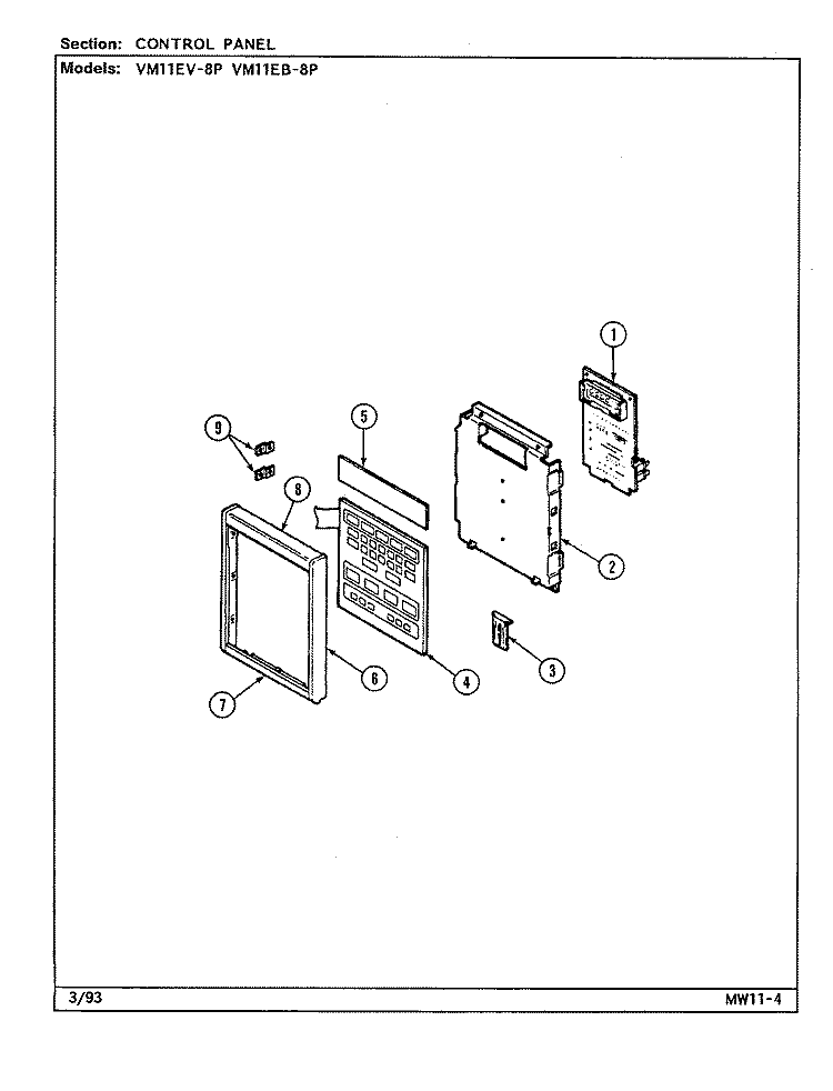 CONTROL PANEL Diagram and Parts List for VM11EV-8P  Magic Chef Microwave