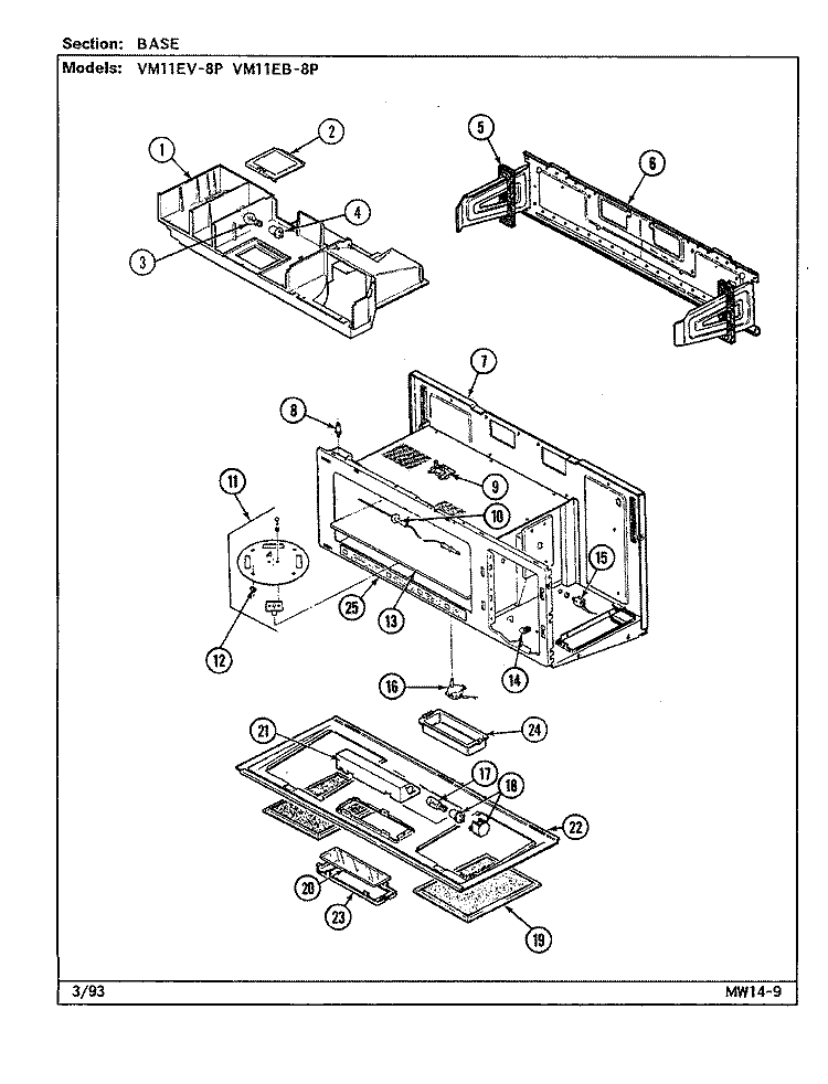 BASE Diagram and Parts List for VM11EV-8P  Magic Chef Microwave