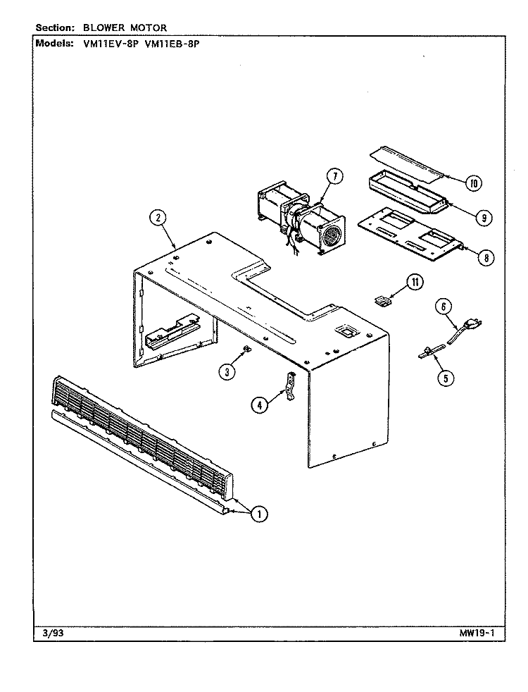 BLOWER MOTOR Diagram and Parts List for VM11EV-8P  Magic Chef Microwave