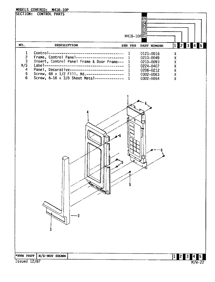 CONTROL PANEL Diagram and Parts List for M41B-10P  Magic Chef Microwave Oven Combo