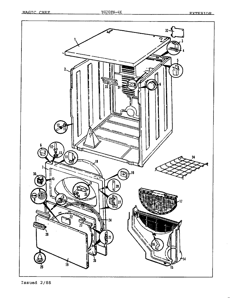 EXTERIOR Diagram and Parts List for YG20FA4K  Magic Chef Dryer