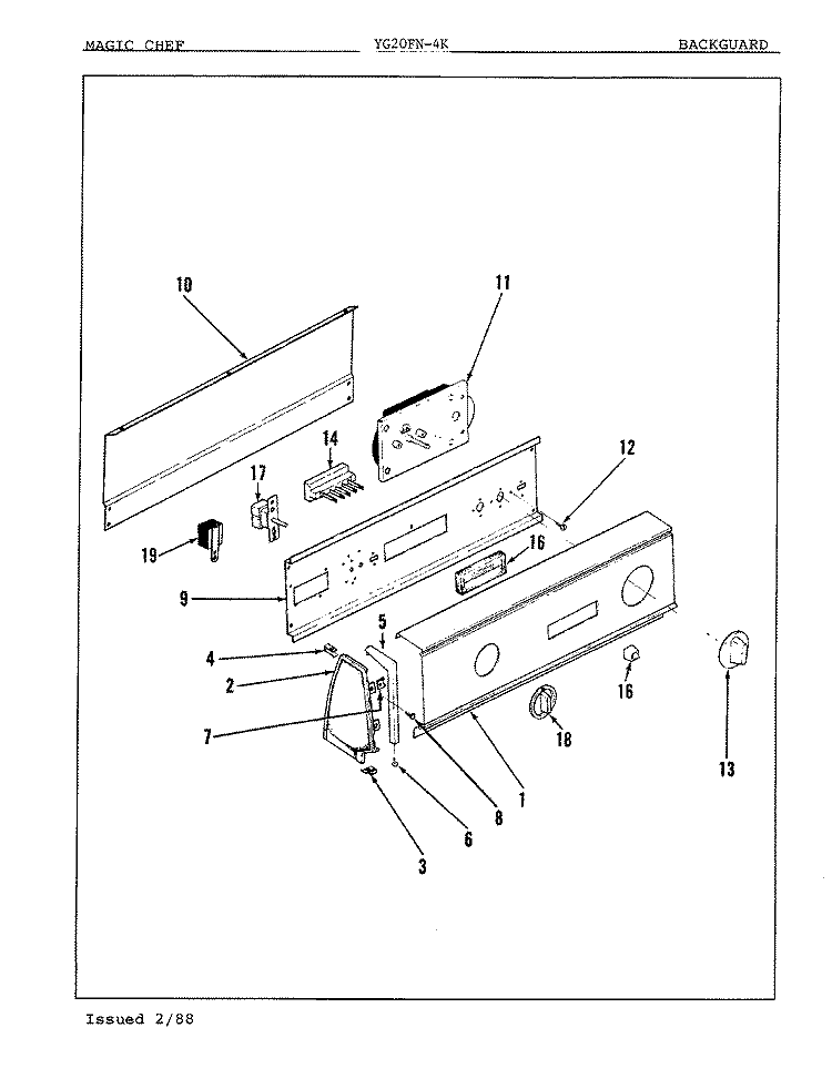 CONTROL PANEL Diagram and Parts List for YG20FA4K  Magic Chef Dryer