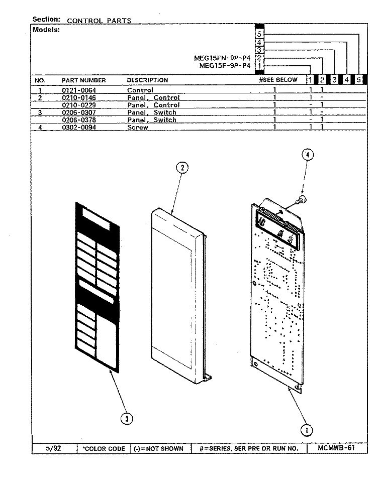 CONTROL PANEL Diagram and Parts List for MEG15F-9P-P4  Maytag Microwave