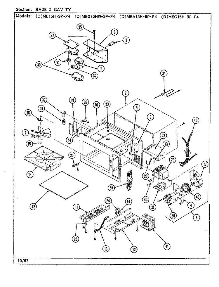 BASE & CAVITY Diagram and Parts List for DMEA15H-9PP4  Maytag Microwave