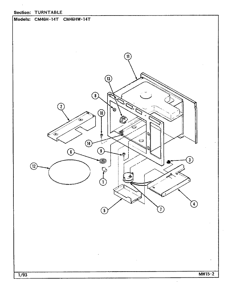 TURNTABLE Diagram and Parts List for CM46H-14T  Magic Chef Microwave