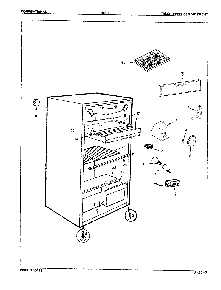 FRESH FOOD COMPARTMENT Diagram and Parts List for RC10H E7S017 Admiral Refrigerator