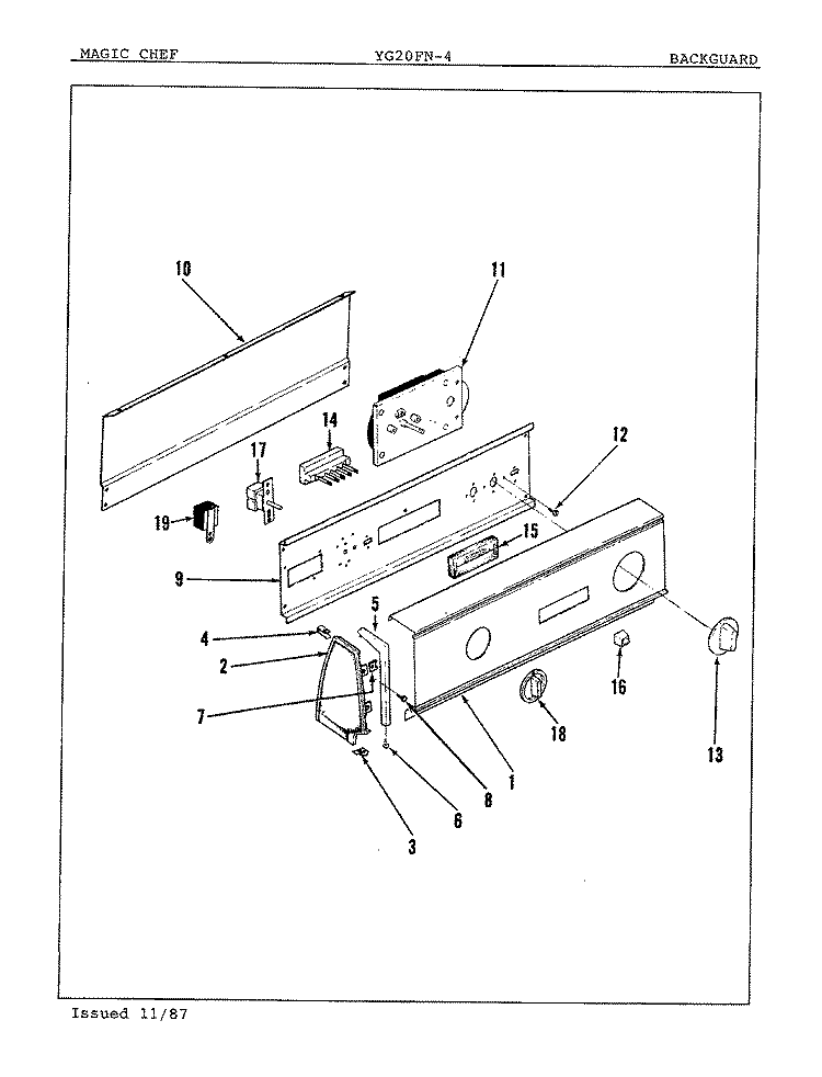CONTROL PANEL Diagram and Parts List for YG20FN4  Magic Chef Dryer