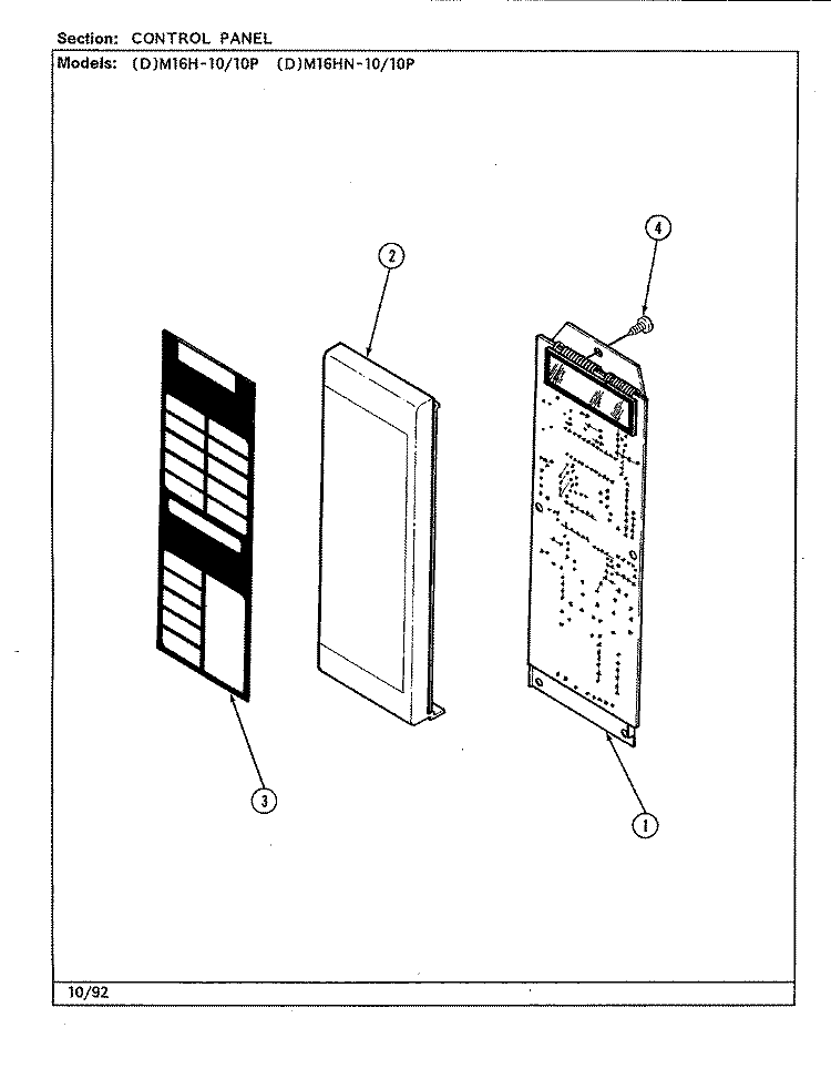CONTROL PANEL Diagram and Parts List for DM16H-10  Maytag Microwave