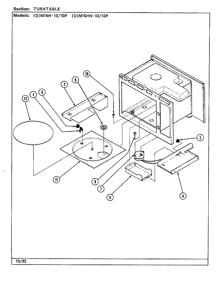TURNTABLE Diagram and Parts List for DM16H-10  Maytag Microwave