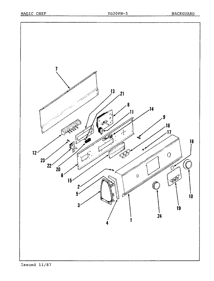 CONTROL PANEL Diagram and Parts List for YG20FA5  Magic Chef Dryer