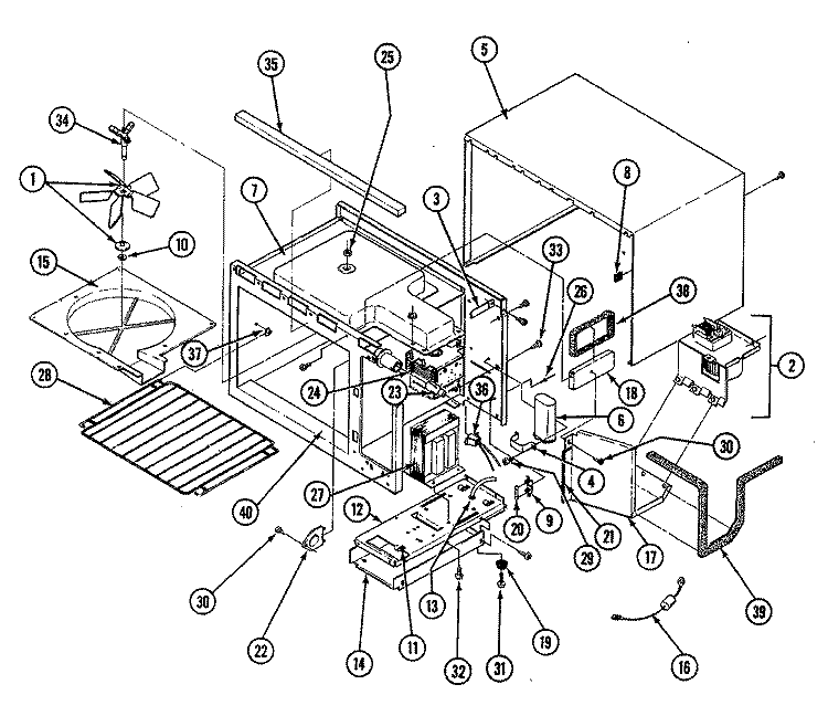 BASE & CAVITY Diagram and Parts List for DM125B  Magic Chef Microwave