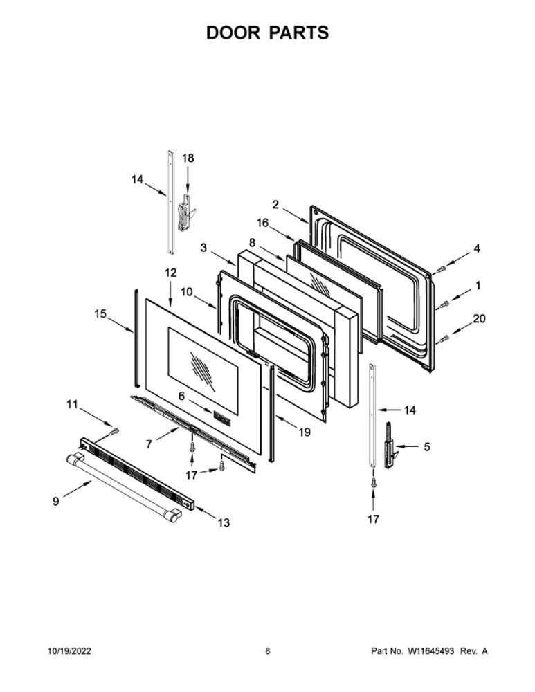 Door Parts Diagram and Parts List for YMER6600FB5  Maytag Range