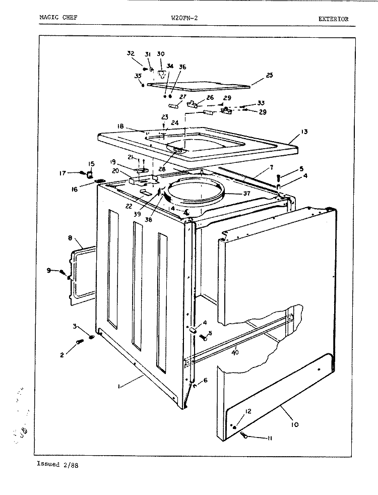 EXTERIOR Diagram and Parts List for W20FN2  Magic Chef Washer