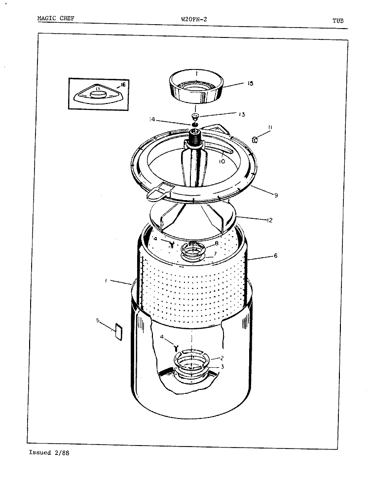 TUB Diagram and Parts List for W20FN2  Magic Chef Washer