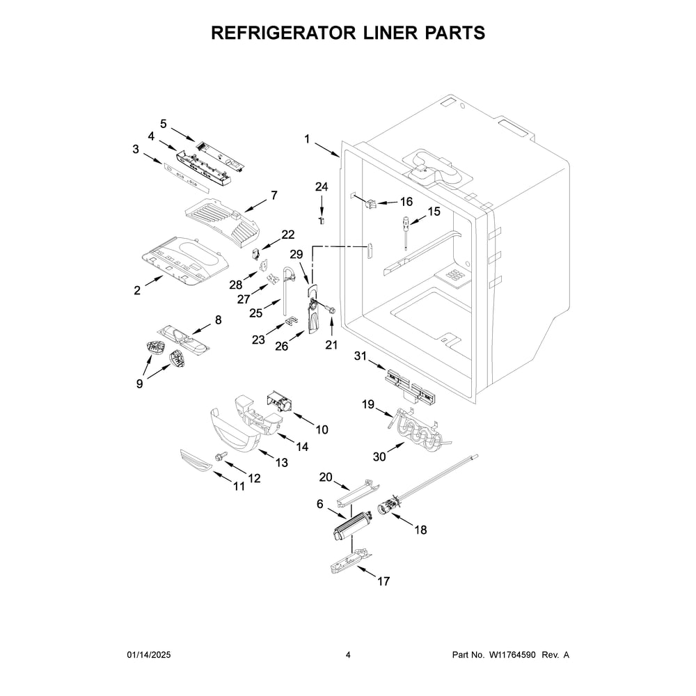Refrigerator Liner Parts Diagram and Parts List for MRFF5036PZ02  Maytag Refrigerator