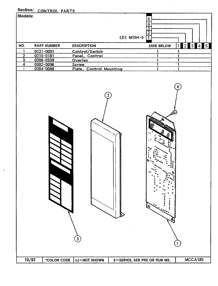 CONTROL PANEL Diagram and Parts List for DM15H-5  Maytag Microwave