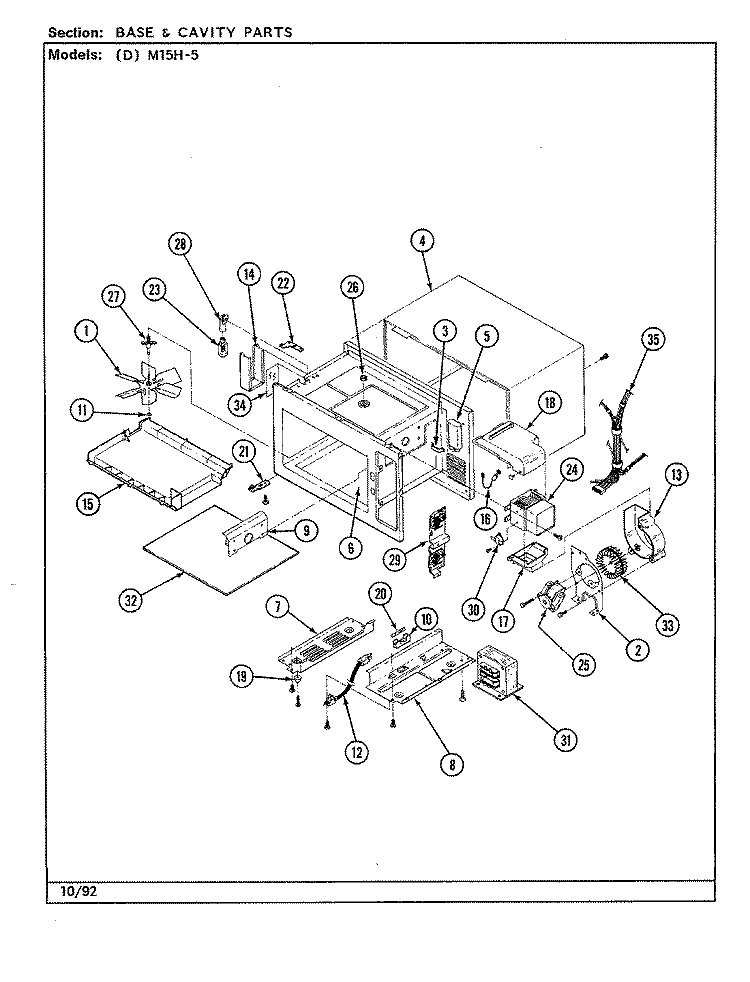 BASE & CAVITY Diagram and Parts List for DM15H-5  Maytag Microwave