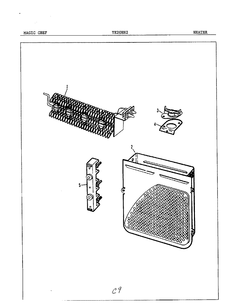HEATER Diagram and Parts List for YE20EA1  Magic Chef Dryer