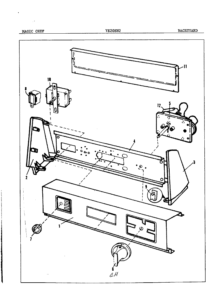 BACKGUARD Diagram and Parts List for YE20EA1  Magic Chef Dryer