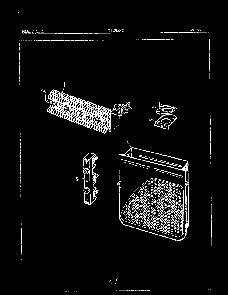 HEATER Diagram and Parts List for YE20EN2  Magic Chef Dryer