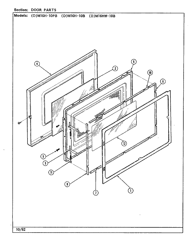 DOOR Diagram and Parts List for DM16H-10PB  Maytag Microwave
