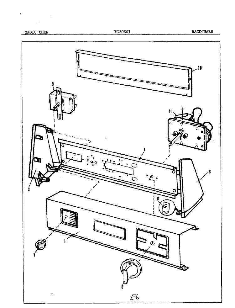 CONTROL PANEL Diagram and Parts List for YE20EA4  Magic Chef Dryer