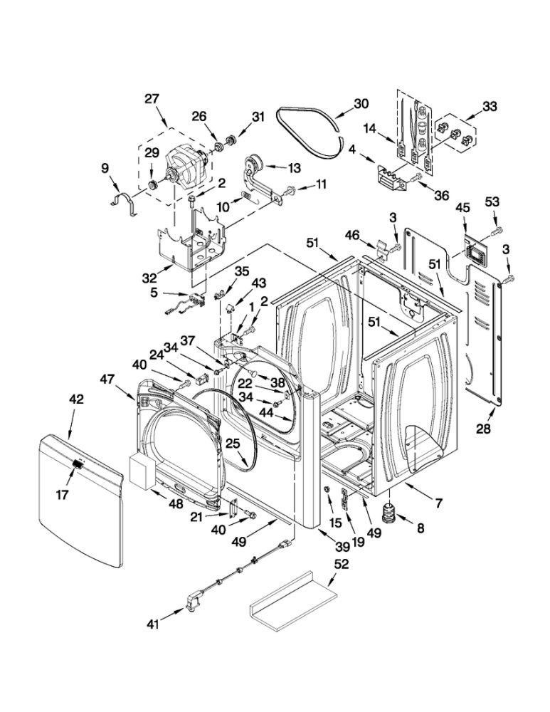Cabinet Parts Diagram and Parts List for MEDB750YW0  Maytag Dryer