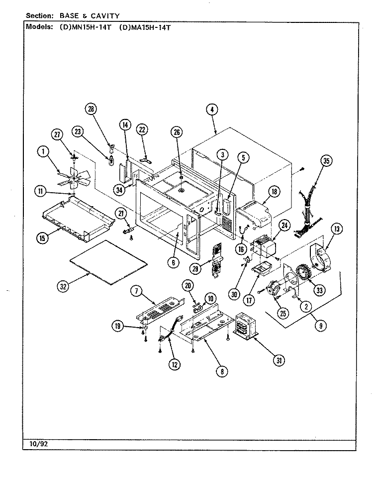 BASE & CAVITY Diagram and Parts List for DMN15H-14T  Norge Microwave