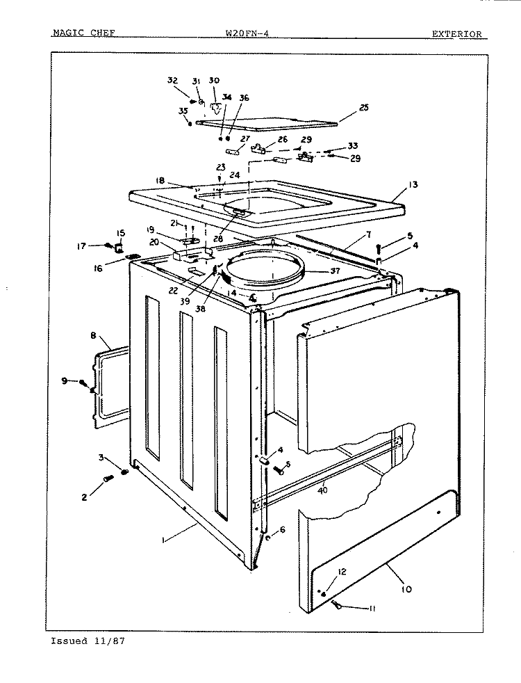 EXTERIOR Diagram and Parts List for W20FA4  Magic Chef Washer