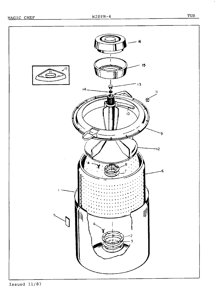 TUB Diagram and Parts List for W20FA4  Magic Chef Washer