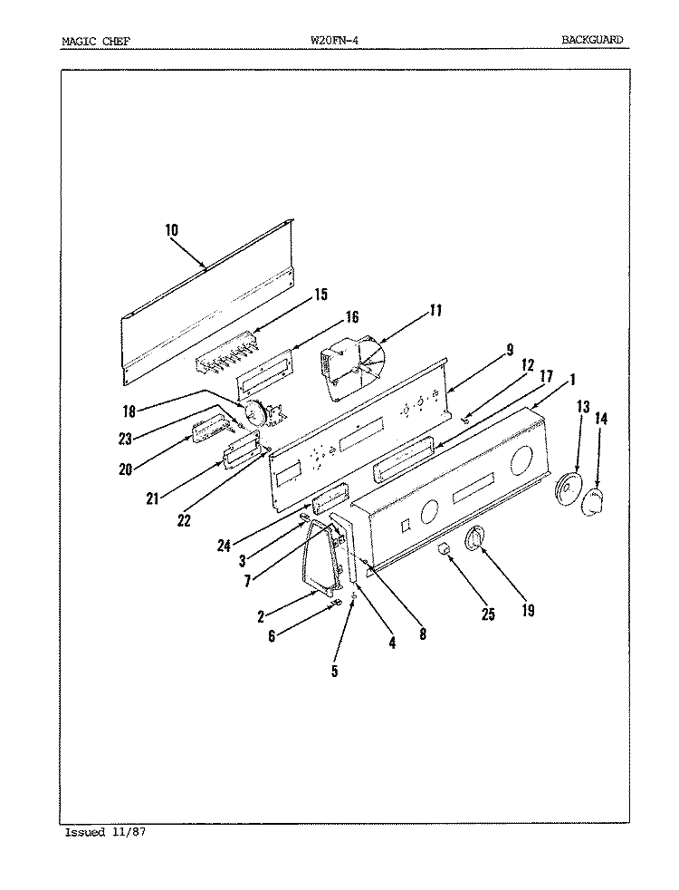 CONTROL PANEL Diagram and Parts List for W20FA4  Magic Chef Washer