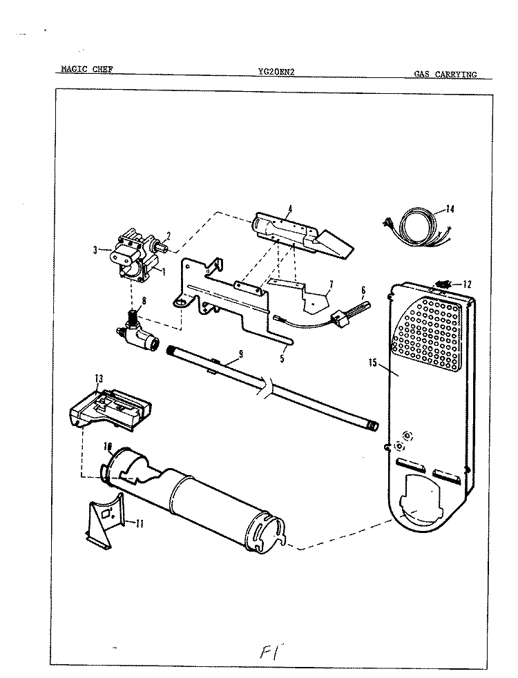 GAS CARRYING Diagram and Parts List for YG20EA1  Magic Chef Dryer