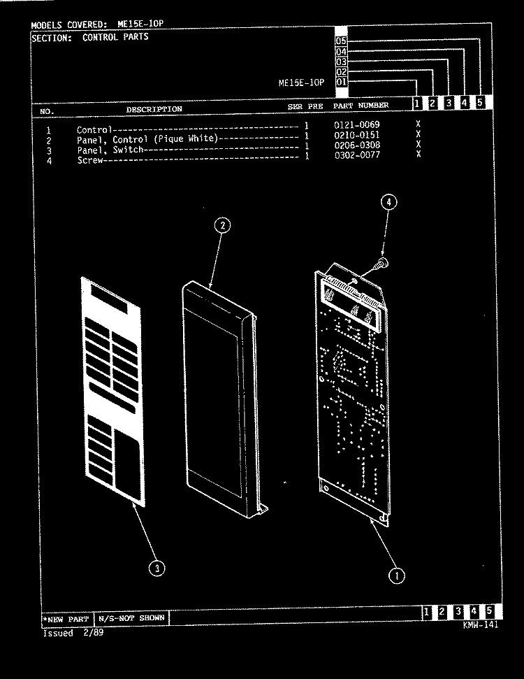 CONTROL PANEL Diagram and Parts List for ME15E-10P  Magic Chef Microwave