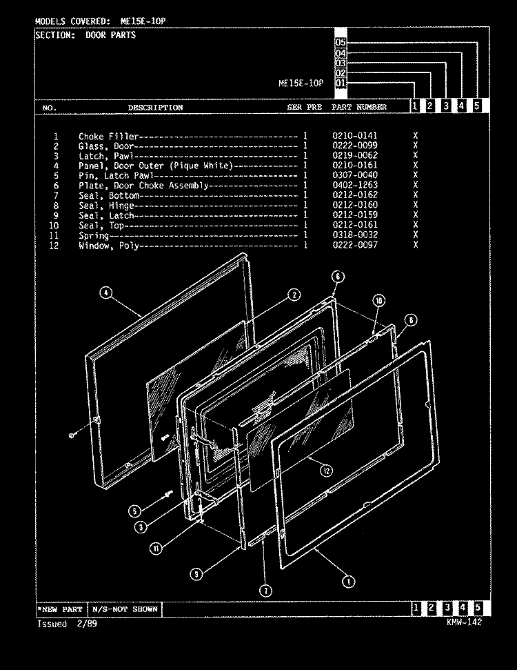 DOOR Diagram and Parts List for ME15E-10P  Magic Chef Microwave