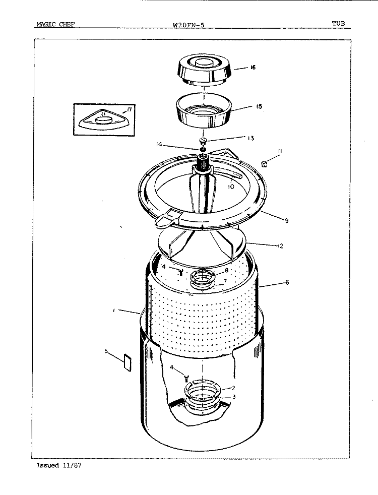 TUB Diagram and Parts List for W20FN5  Magic Chef Washer