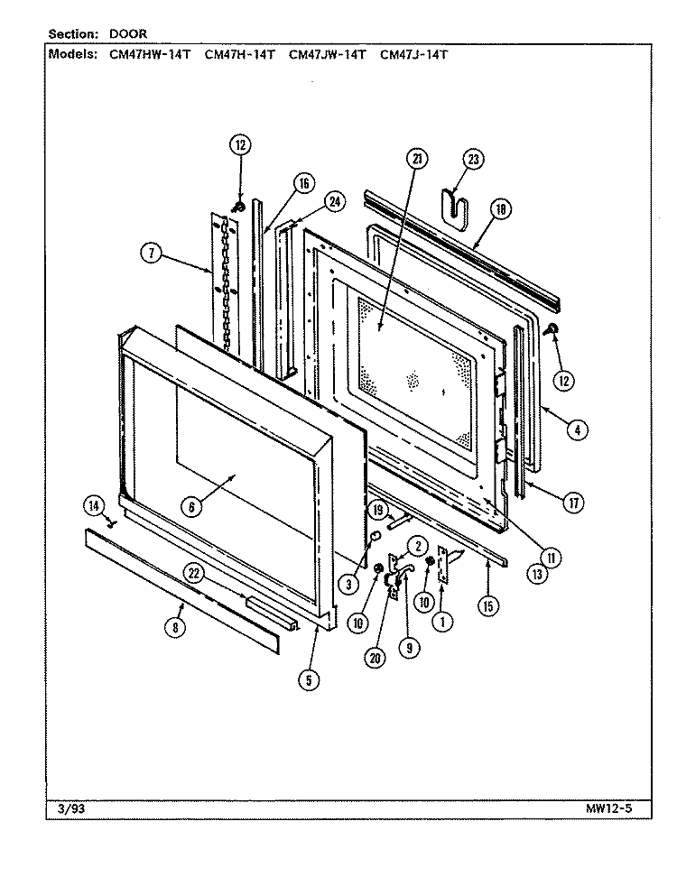 DOOR Diagram and Parts List for CM47JW-14T  Magic Chef Microwave