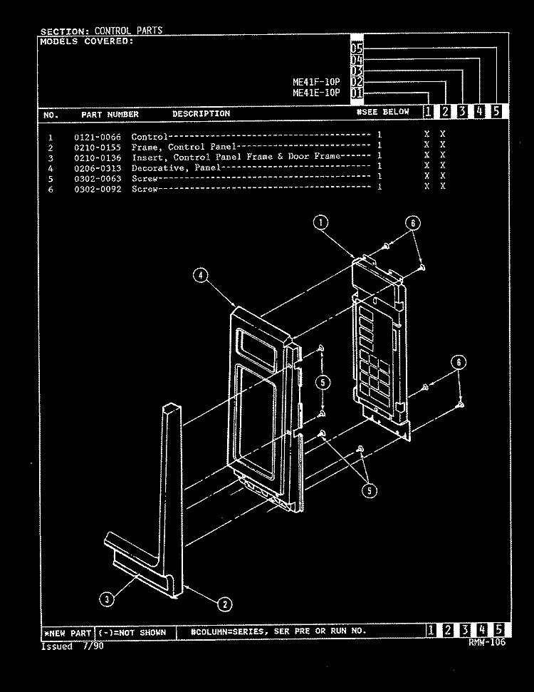 CONTROL PANEL Diagram and Parts List for ME41E-10P  Magic Chef Microwave