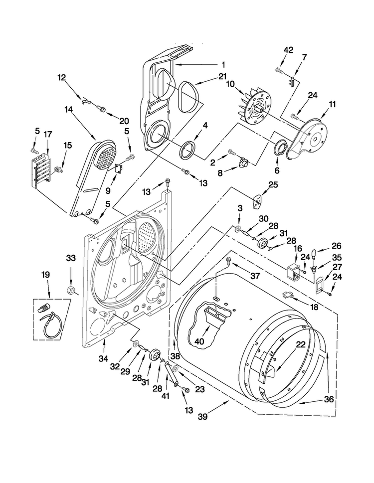 Bulkhead Parts Diagram and Parts List for CED137HXQ0  Crosley Dryer