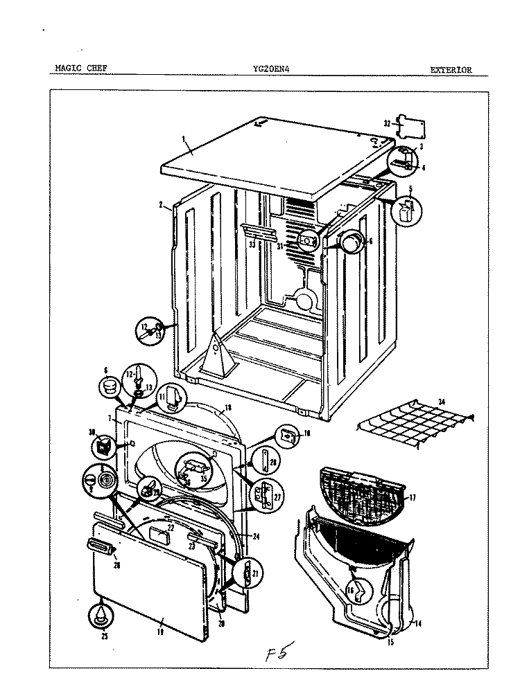 EXTERIOR Diagram and Parts List for YG20EN2  Magic Chef Dryer