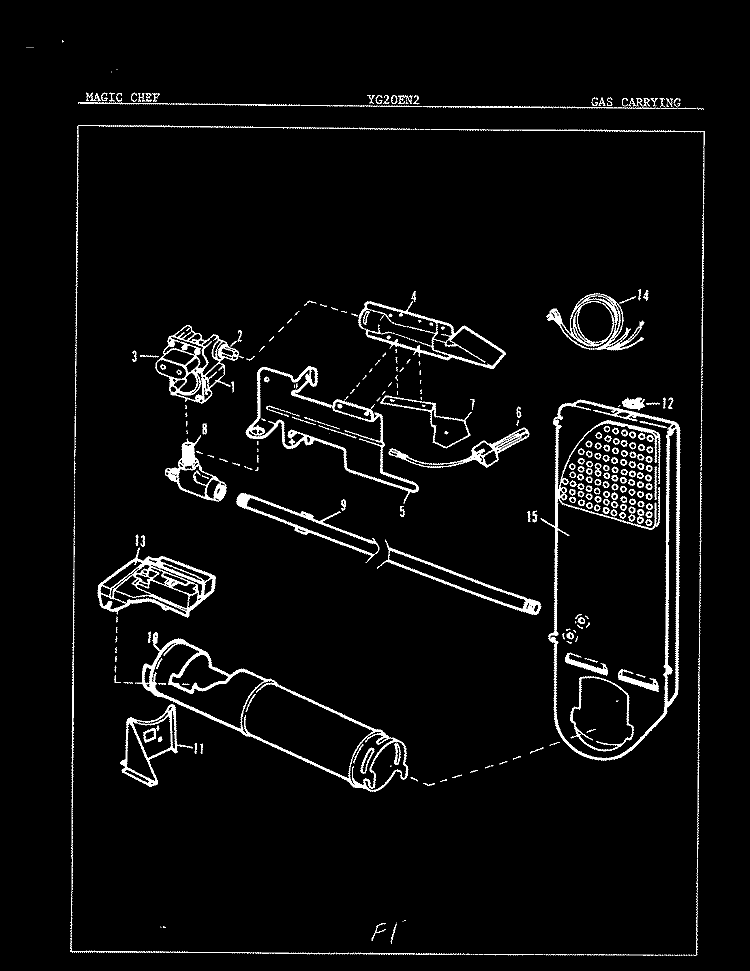 GAS CARRYING Diagram and Parts List for YG20EY2  Magic Chef Dryer