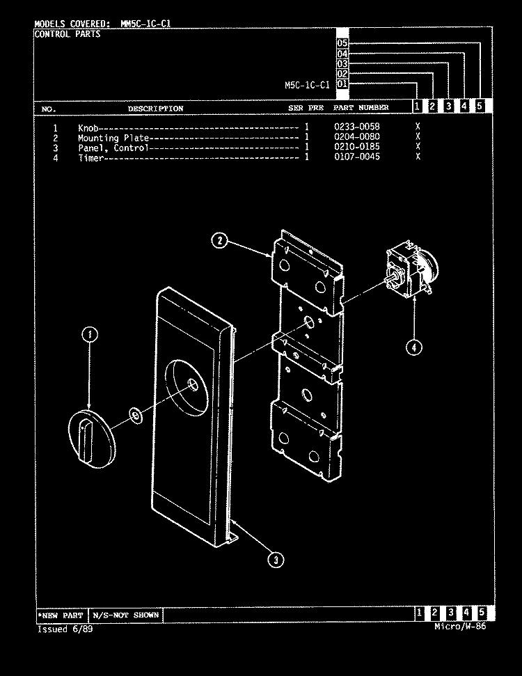 CONTROL PANEL (M5C - 1C - C1) Diagram and Parts List for M5C-1C-C1  Magic Chef Microwave