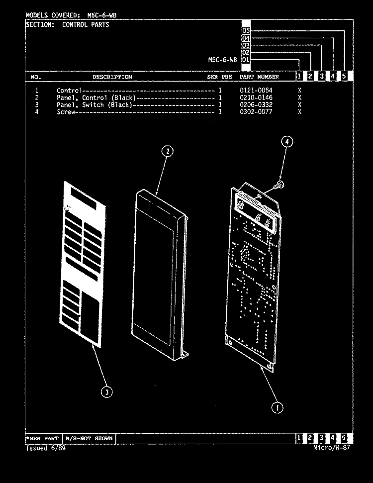 CONTROL PANEL (M5C - 6 - WB) Diagram and Parts List for M5C-6-WB  Magic Chef Microwave