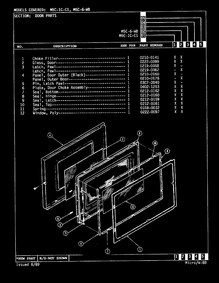 DOOR Diagram and Parts List for M5C-1C-C1  Magic Chef Microwave