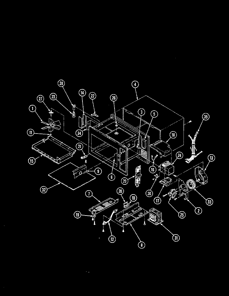 BASE & CAVITY Diagram and Parts List for M5C-1C-C1  Magic Chef Microwave