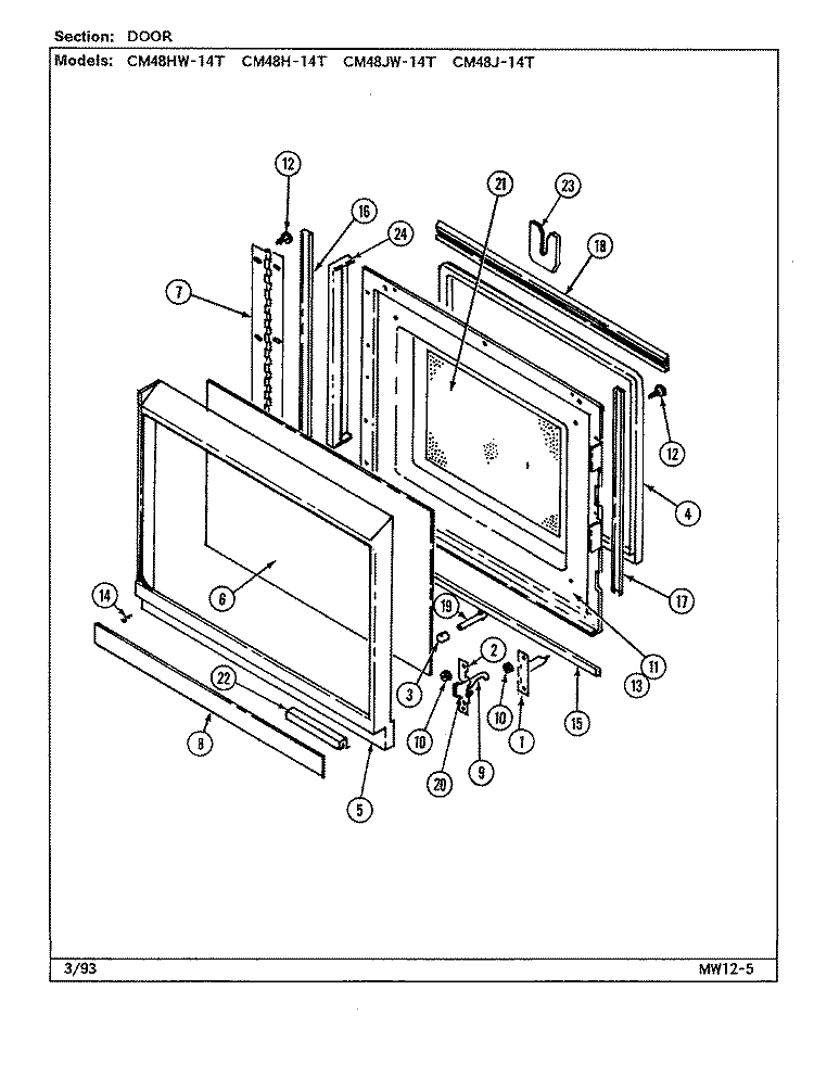 DOOR Diagram and Parts List for CM48JW-14T  Magic Chef Microwave