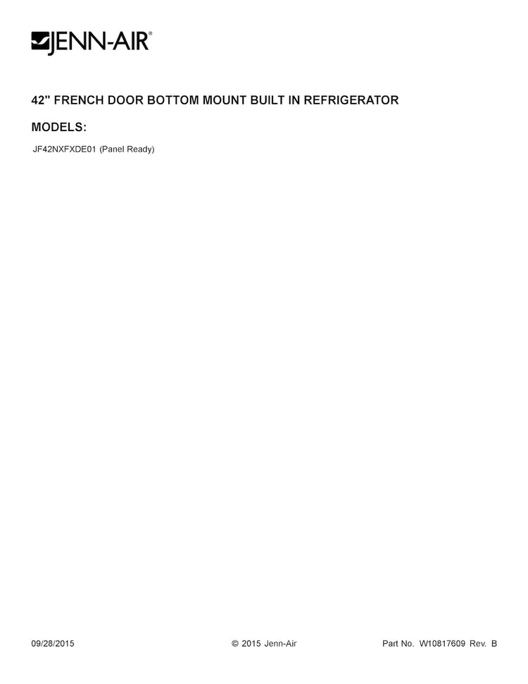 Cover Sheet Diagram and Parts List for JF42NXFXDE01  Jenn-Air Refrigerator